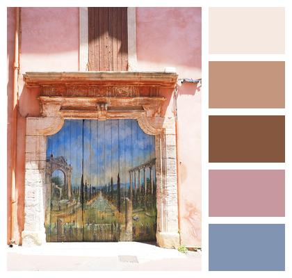 Roussillon Gate Painted House Entrance Wood Wooden Door Picture Painting Entrance Image